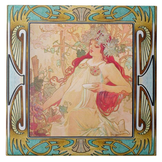 Jugendstil-Keramikfliese Alphonse Mucha Design 05 Fliese (Vorderseite)