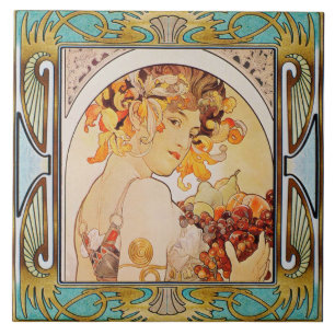 Jugendstil Keramikfliese Alphonse Mucha Design 10