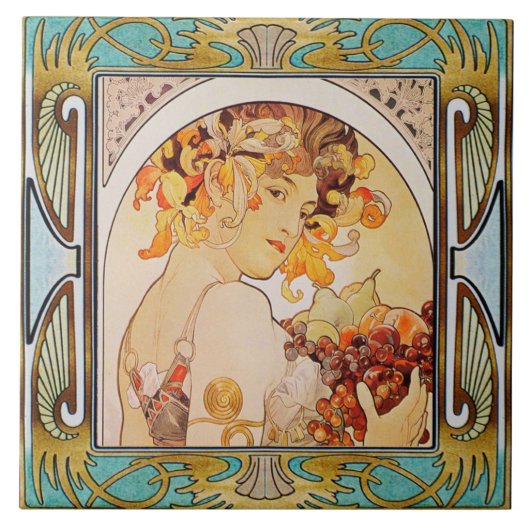 Jugendstil Keramikfliese Alphonse Mucha Design 10 (Vorderseite)