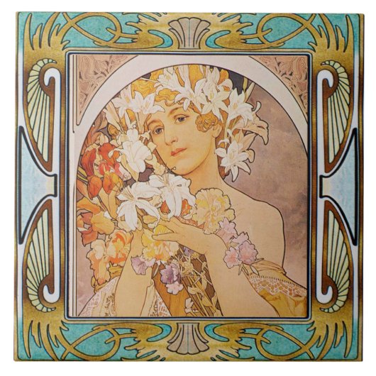 Jugendstil Keramikfliese Alphonse Mucha Design 11 (Vorderseite)