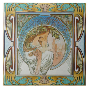 Jugendstil Keramikfliese Alphonse Mucha Design 12