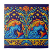 Jugendstil-Koi-Fisch- und Blumenfriesmuster Fliese (Vorderseite)