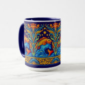 Jugendstil-Koi-Fisch- und Blumenfriesmuster Tasse (Vorderseite Links)