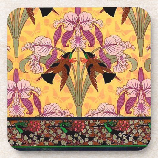 Jugendstil-Kolibri und Blume verneuil tile Getränkeuntersetzer (Vorderseite)