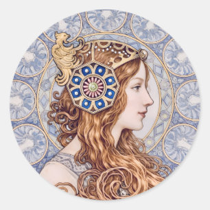 Jugendstil Königinnenporträt Runder Aufkleber