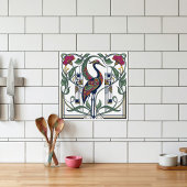 Jugendstil-Kranich-Blumen geometrisches Muster Ker Fliese