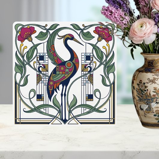 Jugendstil-Kranich-Blumen geometrisches Muster Ker Fliese