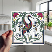 Jugendstil-Kranich-Blumen geometrisches Muster Ker Fliese