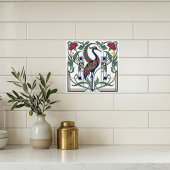 Jugendstil-Kranich-Blumen geometrisches Muster Ker Fliese