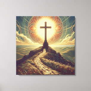 Jugendstil-Kreuz auf einem Hügel Leinwanddruck