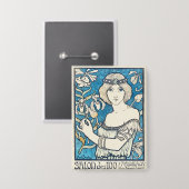 Jugendstil-Kunst Frau Blaues Blumenposter Druck Button (Vorderseite/Rückseite)