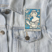 Jugendstil-Kunst Frau Blaues Blumenposter Druck Button (Insitu)