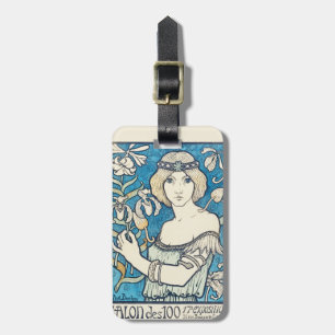 Jugendstil-Kunst Frau Blaues Blumenposter Druck Gepäckanhänger