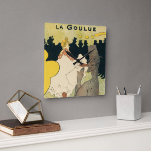Jugendstil, La Goulue von Toulouse Lautrec Quadratische Wanduhr