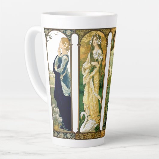 Jugendstil Lady Bird Swan Peacock Dove Latte Tasse (Linke Ecke)