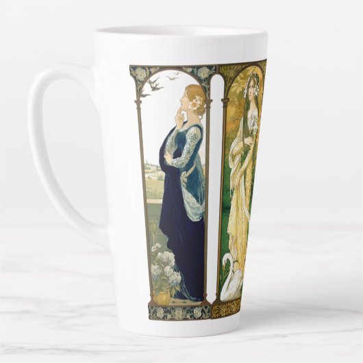 Jugendstil Lady Bird Swan Peacock Dove Latte Tasse (Links)