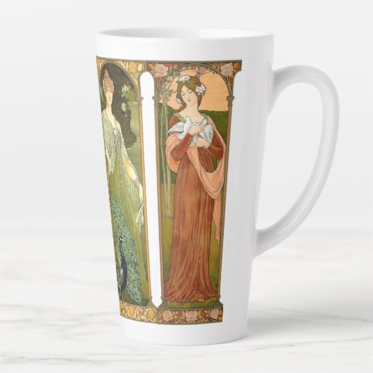 Jugendstil Lady Bird Swan Peacock Dove Latte Tasse (Rechts)