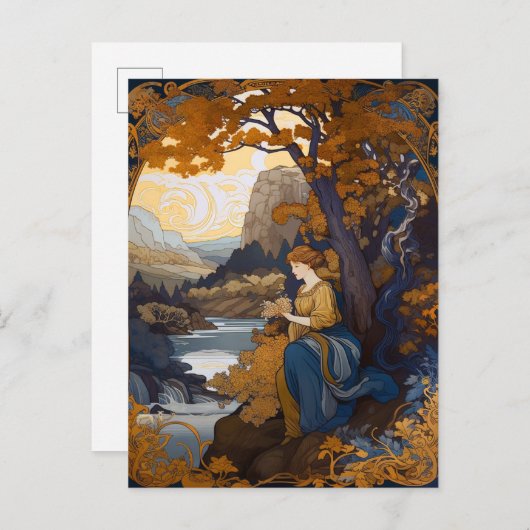 Jugendstil-Landschaft Frau Postkarte (Vorne/Hinten)