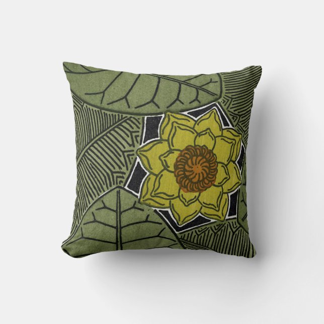 Jugendstil-Leaf & Blume-Design Kissen (Vorderseite)