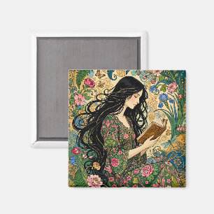 Jugendstil Lesen im Garten Magnet
