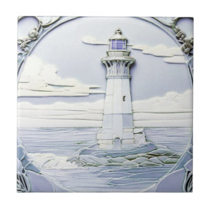 Jugendstil-Leuchtturm Imitats Relief Light Blue Fliese