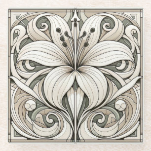 Jugendstil-Lilien-Blumenfliesen Glasuntersetzer