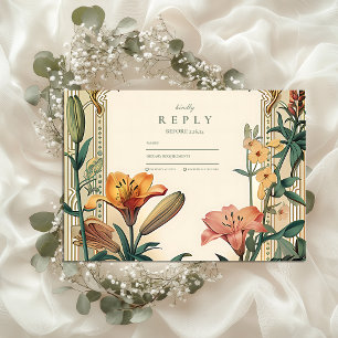 Jugendstil-Lilien-Hochzeit – Florales Rahmendesign RSVP Karte