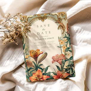Jugendstil-Lilien-Hochzeit – Florales Rahmendesign Save The Date