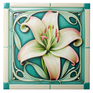 Jugendstil-Lilien-Keramikfliese. Fliese