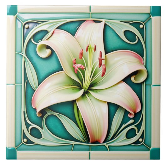 Jugendstil-Lilien-Keramikfliese. Fliese (Vorderseite)