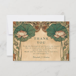 Jugendstil-Lotus-Blumenhochzeit Dankeskarte
