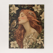 Jugendstil-Mädchen Blumenvogel Kunst Puzzle (Vertikal)