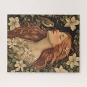Jugendstil-Mädchen Blumenvogel Kunst Puzzle (Horizontal)