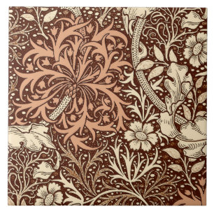 Jugendstil-Meeresalgen-Blumen, Braun und Beige Fliese