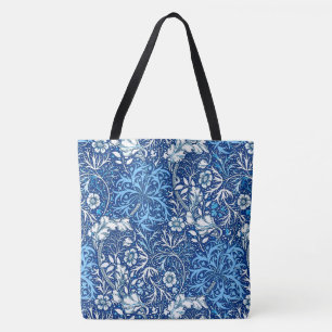 Jugendstil-Meeresalgen-Blumen, Kobaltblau und Weiß Tasche