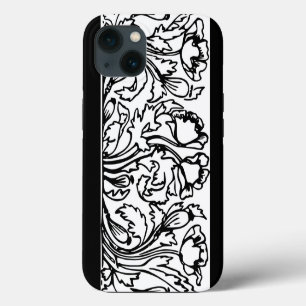 Jugendstil-Mohn-Blumenmuster schwarz weiß elegant iPhone 13 Hülle