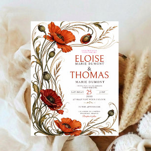 Jugendstil Mohn Hochzeit Botanische Florale Hochze Einladung