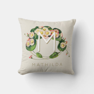 Jugendstil-Monogramm mit Gänseblümchen-Kranz zur P Kissen