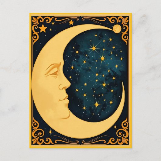Jugendstil-Moon-Illustration Postkarte (Vorderseite)