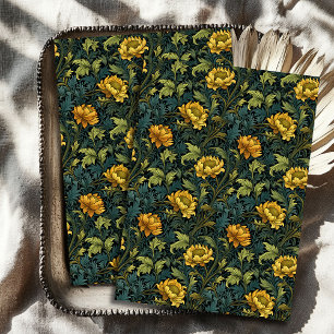 Jugendstil Morris gelbe Blumen pastellblau Salbei Seidenpapier