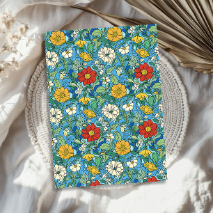 Jugendstil Morris Rot-Blume Blau Seidenpapier