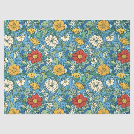 Jugendstil Morris Rot-Blume Blau Seidenpapier (Vorderseite)