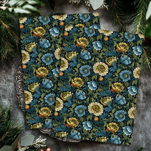 Jugendstil Morris staubige, blaue Elfenbein-Blume Seidenpapier
