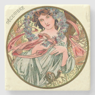 Jugendstil Mucha-Kalender Dezember Steinuntersetzer
