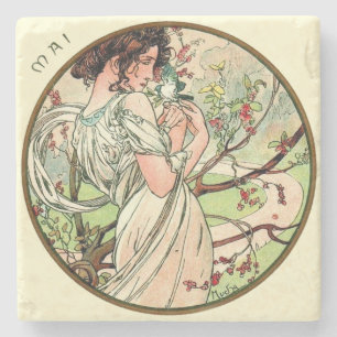 Jugendstil Mucha-Kalender Mai Steinuntersetzer
