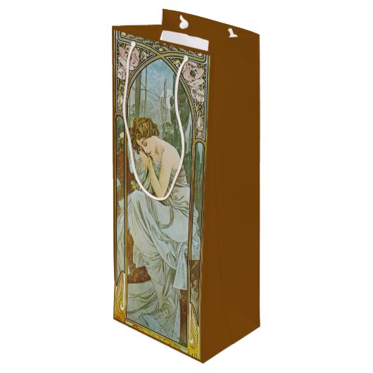 Jugendstil Mucha Lady Sleeping Night's Erholung Geschenktüte Für Weinflaschen (Rückseite Schrägansicht)