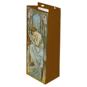 Jugendstil Mucha Lady Sleeping Night's Erholung Geschenktüte Für Weinflaschen (Vorderseite Schrägansicht)