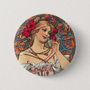 Jugendstil - Mucha - Parfümwerbung Button