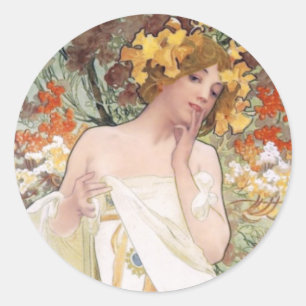 Jugendstil - Mucha - Parfümwerbung Runder Aufkleber