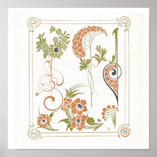 Jugendstil Muchal abstrakte Kunstpfirsich Poster (Vorne)